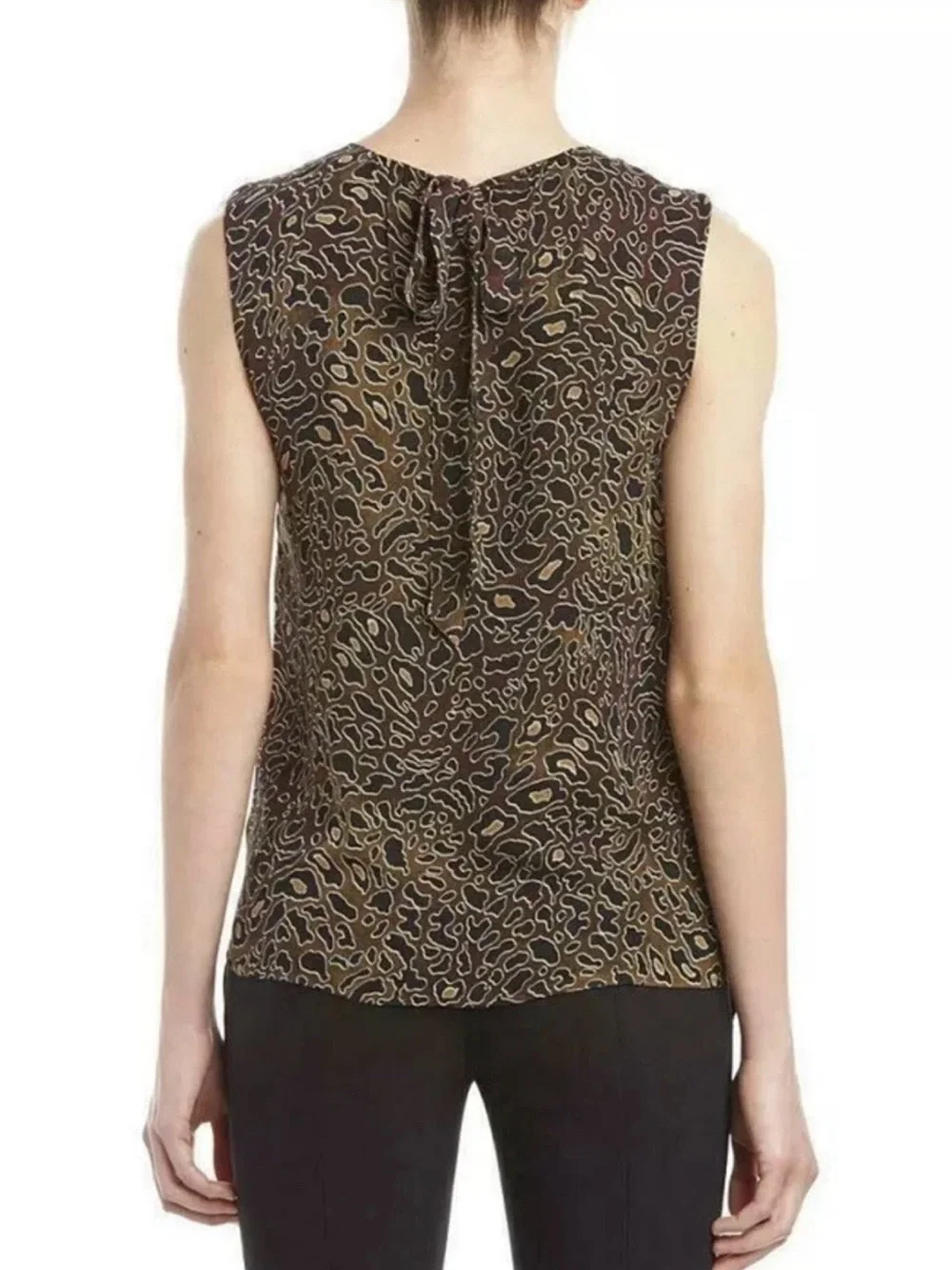 Tory Burch Womens Tanya Silk Animal Print Top Sz 2 Leopard Sleeveless Blouse